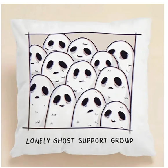 Lonely Ghost Support Group Throw Pillow  - Insert Included! - Picture 2 of 6